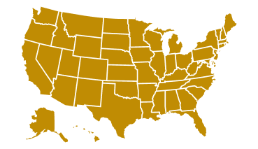 Map of the United States of America filled in with gold.